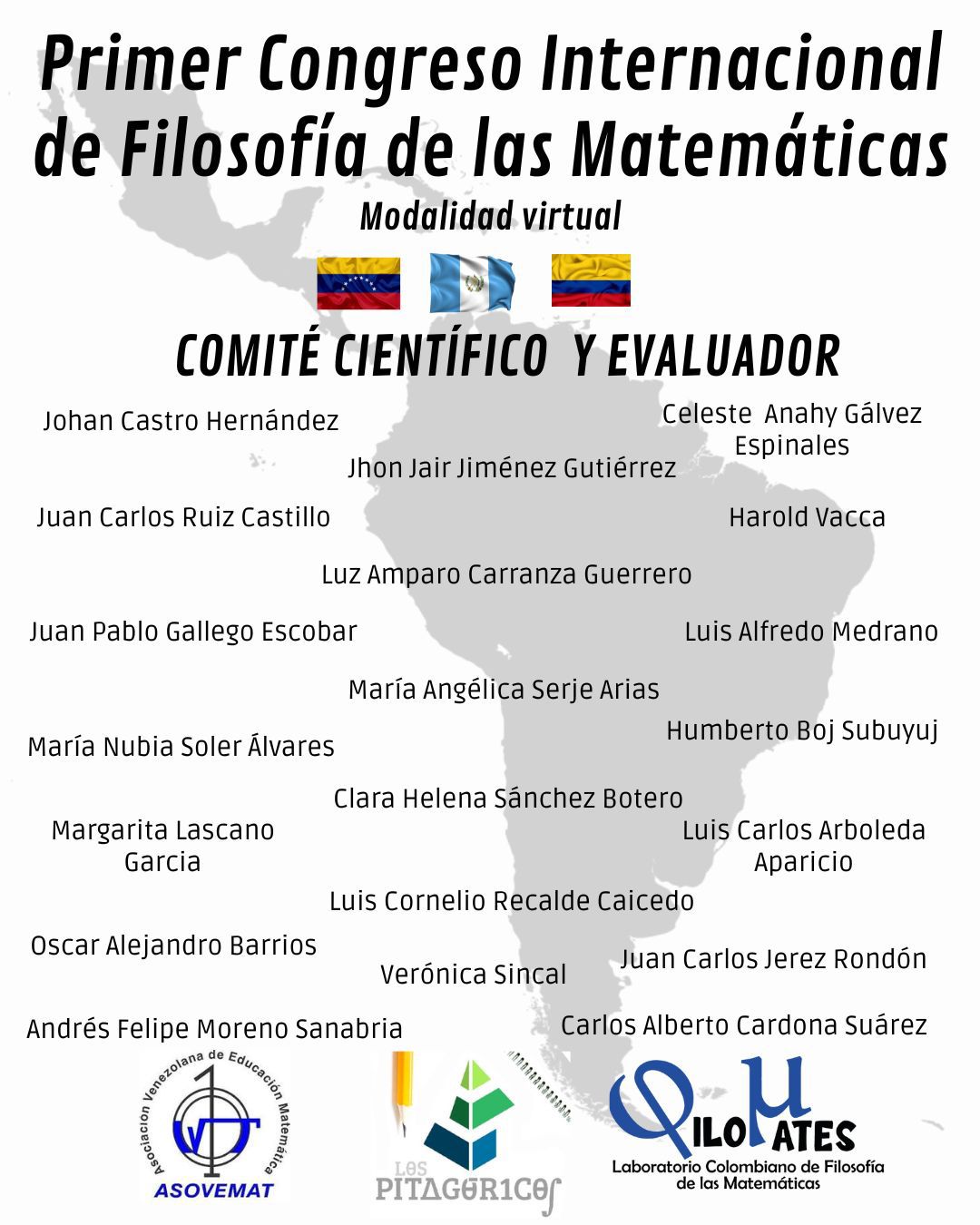 Nombres del comité científico y evaluador del congreso internacional de filosofía de las matemáticas